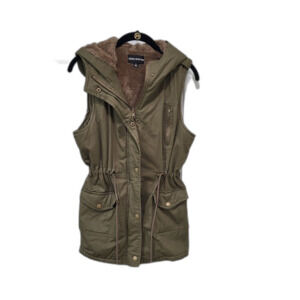 Furlined Olive Green Vest with Hood - Small